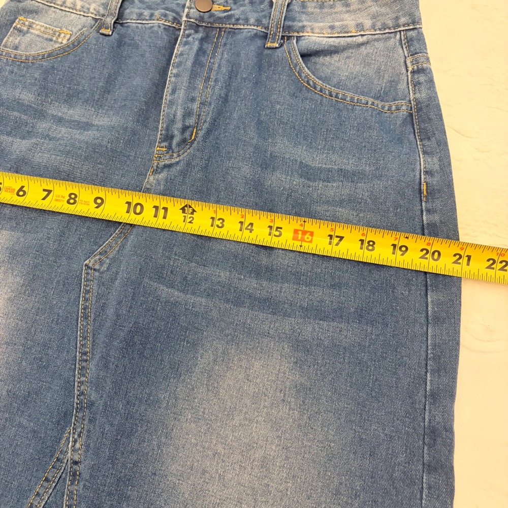 Denim Maxi Skirt Womens Sz L Medium Wash Distressed Raw Hem Long Jean Skirt Boho - Picture 5 of 6